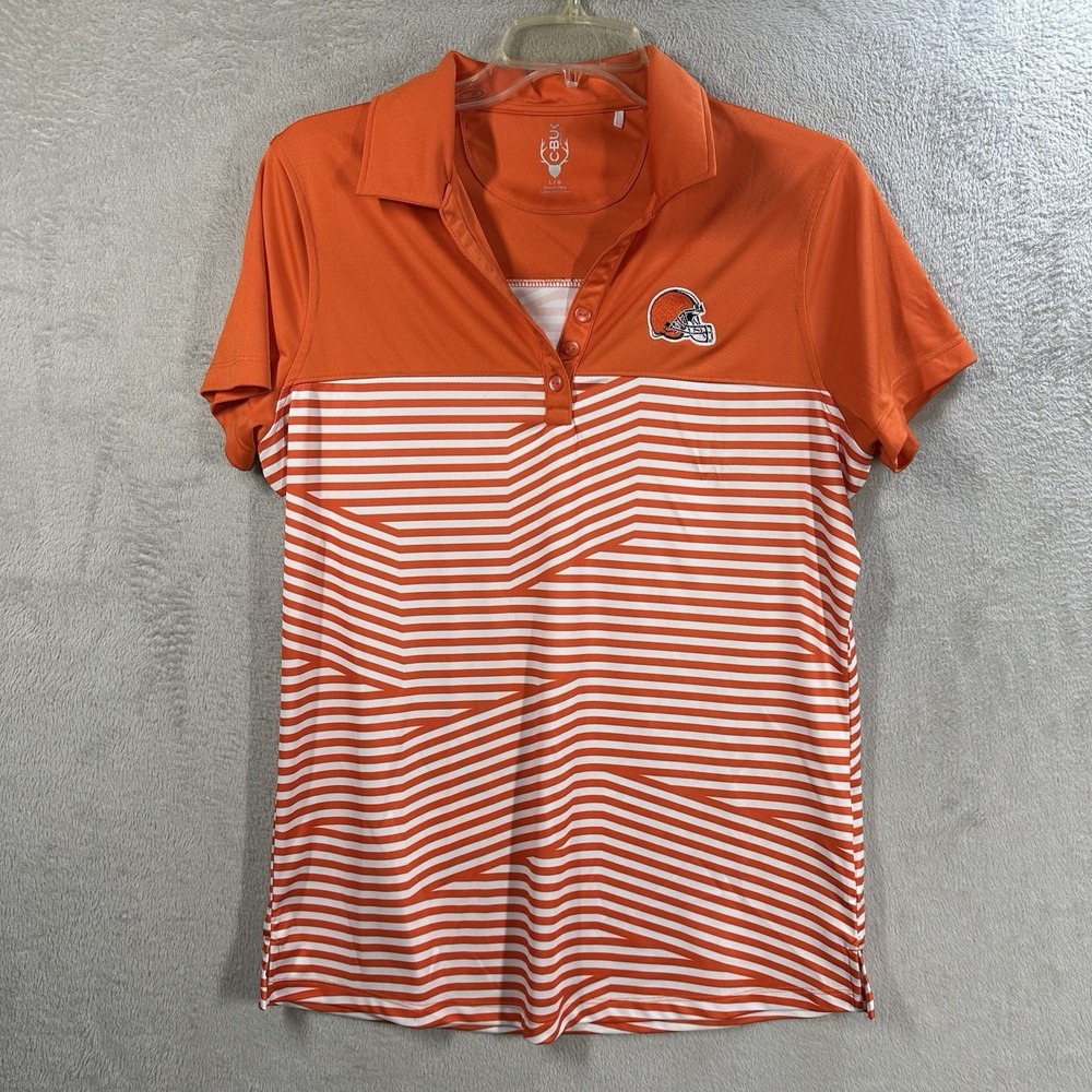 CBUK Cool Base NFL Cleveland Browns Striped Polo Shirt Women's L Golf Athleisure